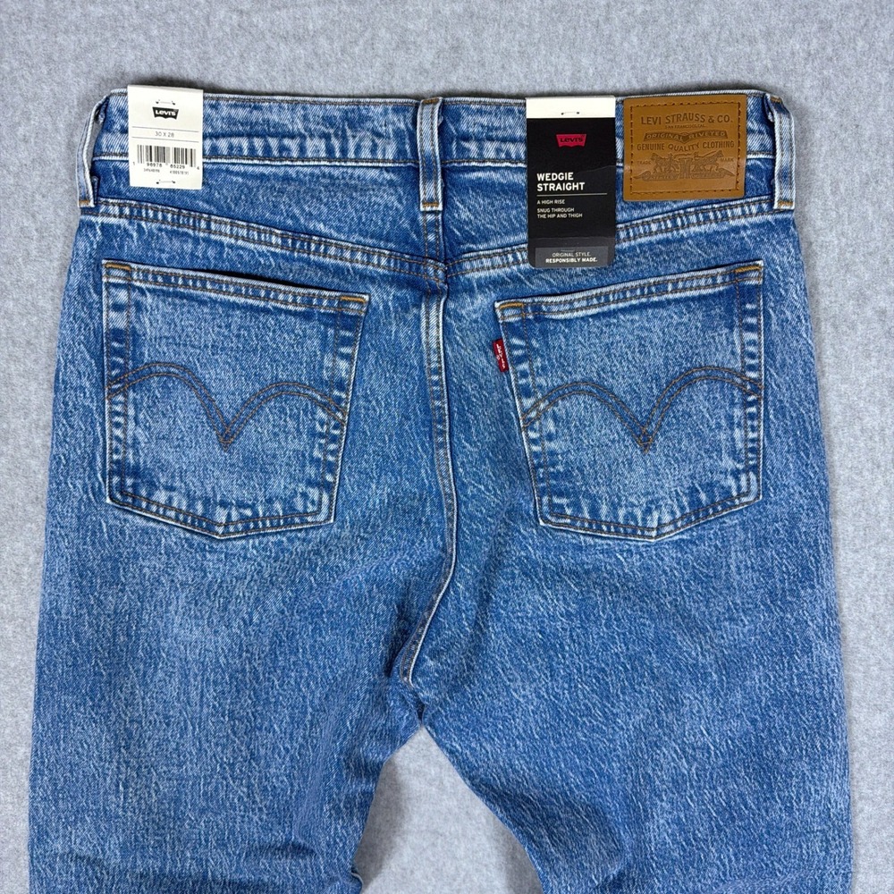 Levis Premium Wedgie Straight Jeans Blue Marble High Rise Button Fly 30x28 NEW - Picture 10 of 11
